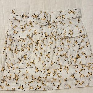 MINKPINK Floral Belted Mini Skirt - White and Yellow